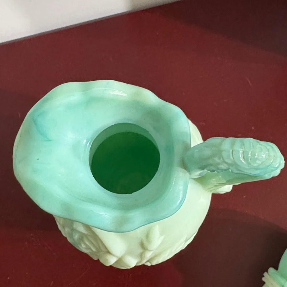 Vintage Avon Green Glass Vase with Floral Design